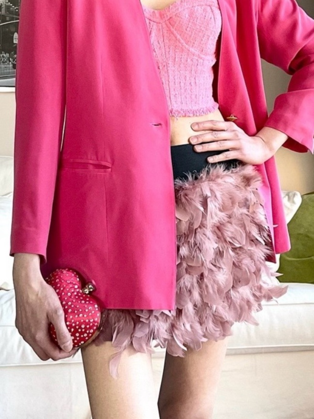 Mauve feather mini skirt